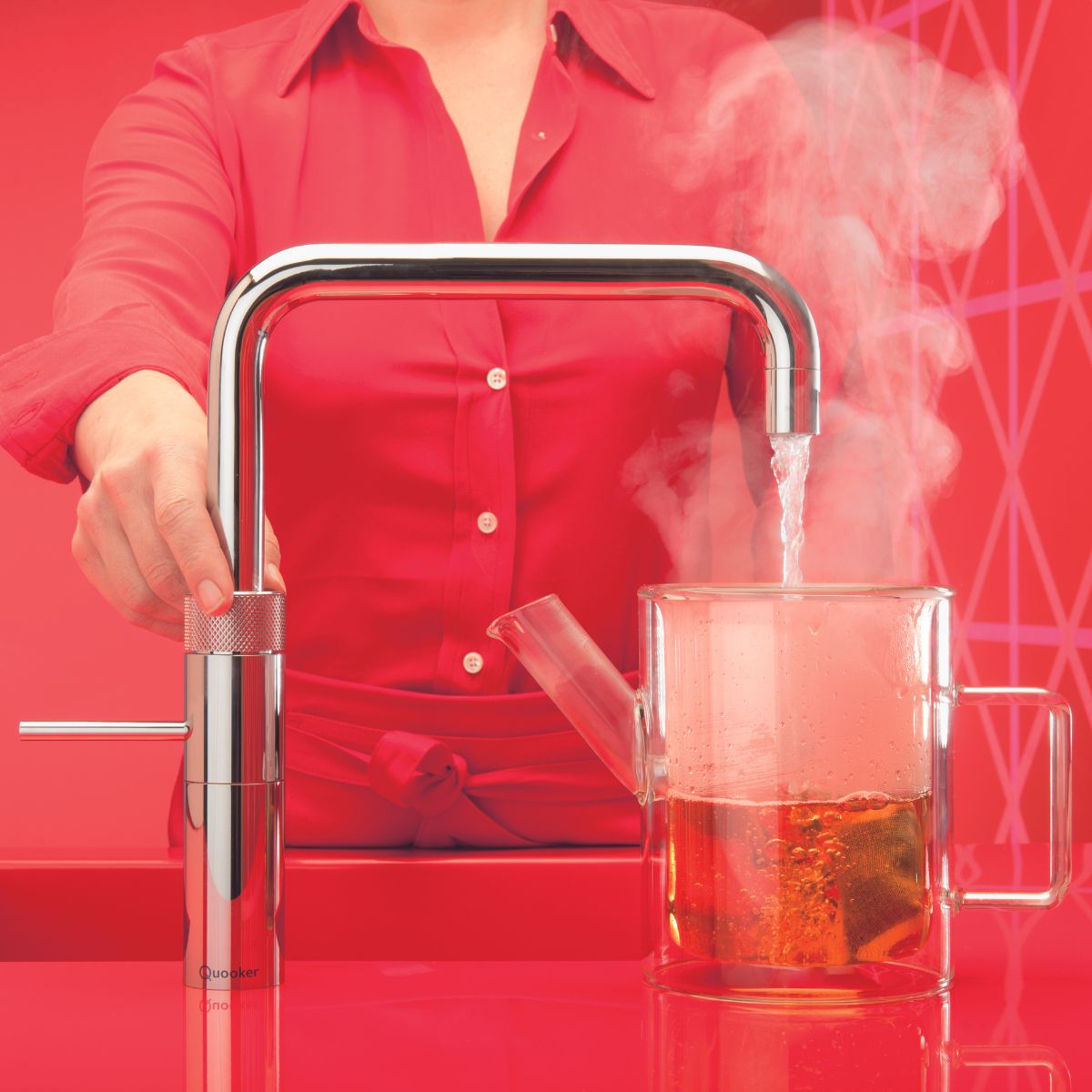 Quooker Fusion Square Boiling Water Tap Chrome Dispensing Boiling Water to Make Tea