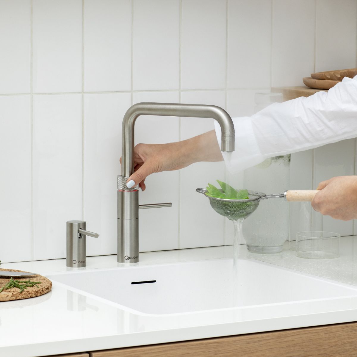 Quooker Fusion Square Boiling Water Tap Stainless Steel Blanching Vegetables