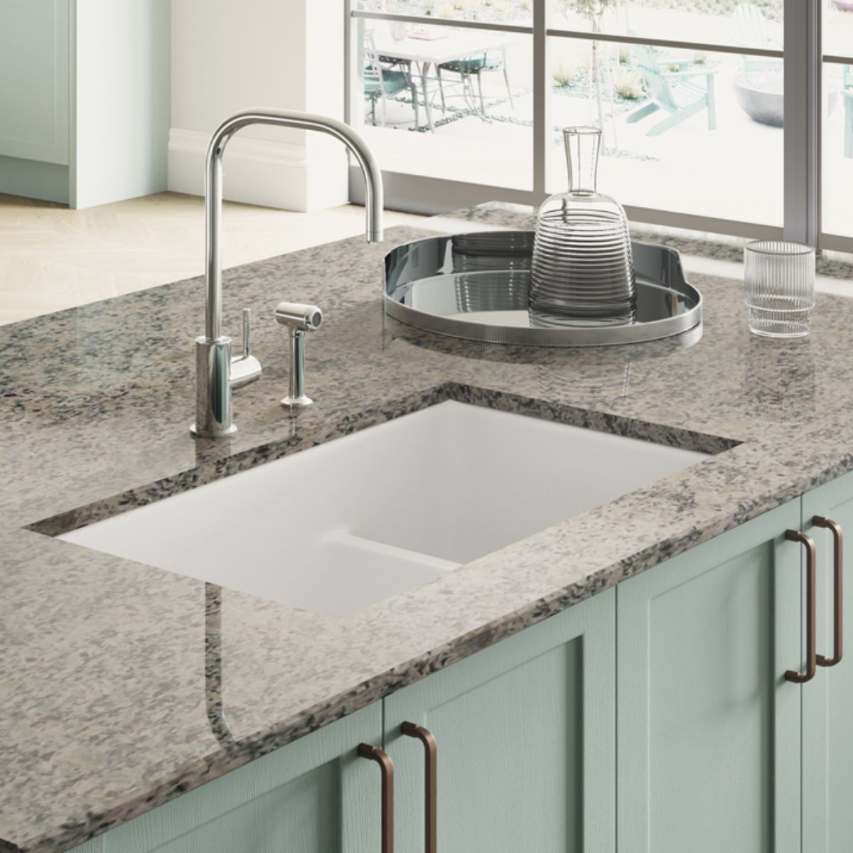 Shaws of Darwen Bradshaw Ceramic Sink White fitted in a kitchen