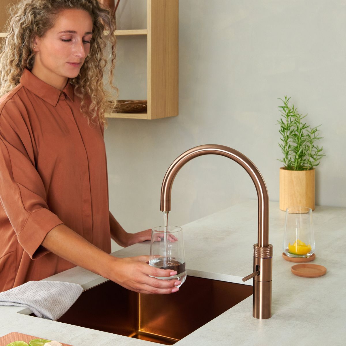 Quooker Fusion Round Boiling Water Tap Rose Copper Dispensing Filtered Water