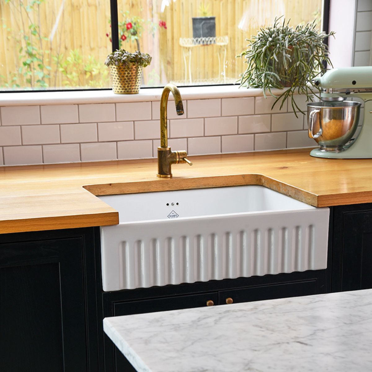 Shaws of Darwen The Bowland 800 Farmhouse Ceramic Sink BLF5312WH in a kitchen