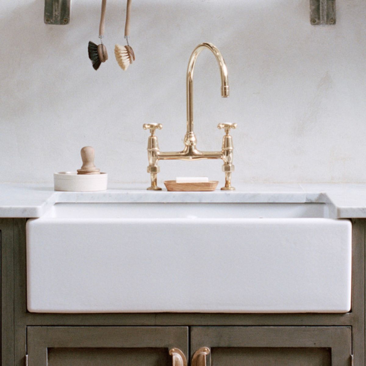 Shaws of Darwen Shaker Double 800 Ceramic Sink White fitted in a kitchen