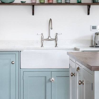 Shaws of Darwen Shaker Double 800 Ceramic Sink White in stylish kitchen